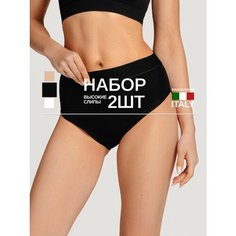Трусы lovelygirl Слипы женские с высокой посадкой хлопок, в упаковке 2 шт, комплект из 2 шт., размер 6, черный