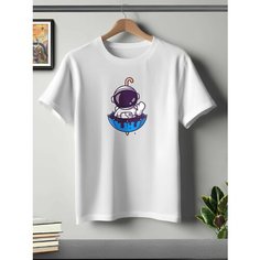 Футболка ONEQ унисекс 56-58 (3XL) размер с принтом Космонавт, белая, размер 3XL, белый