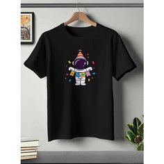Футболка ONEQ унисекс 64-66 (5XL) размер с принтом Космонавт, черная, размер 5XL, черный