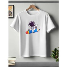 Футболка ONEQ унисекс 68-70 (6XL) размер с принтом Космонавт, белая, размер 6XL, белый