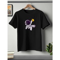 Футболка ONEQ унисекс 56-58 (3XL) размер с принтом Космонавт, черная, размер 3XL, черный