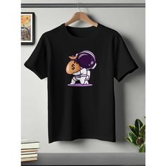Футболка ONEQ унисекс 56-58 (3XL) размер с принтом Космонавт, черная, размер 3XL, черный