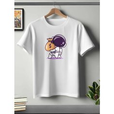 Футболка ONEQ унисекс 60-62 (4XL) размер с принтом Космонавт, белая, размер 4XL, белый