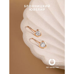 Серьги Бронницкий Ювелир, красное золото, 585 проба, фианит, размер 17 мм, , красный