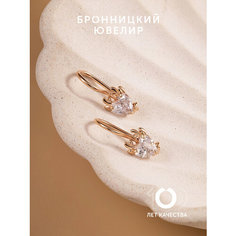 Серьги Бронницкий Ювелир, красное золото, 585 проба, фианит, размер 19 мм, , красный