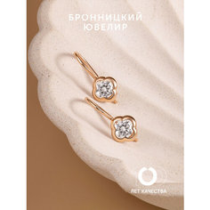 Серьги Бронницкий Ювелир, красное золото, 585 проба, фианит, размер 16 мм, , красный