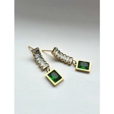 Серьги ( Verba ), кристалл, размер 30 мм, зеленый, золотой