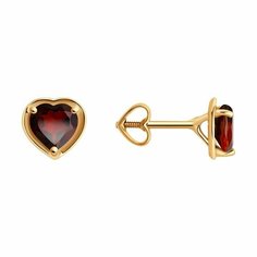 Серьги пусеты Diamant, красное золото, 585 проба, гранат, размер 8 мм, , красный