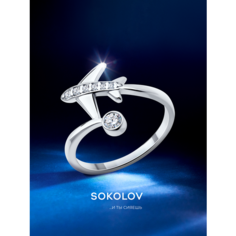 Кольцо SOKOLOV, серебро, 925 проба, родирование, фианит, размер 19