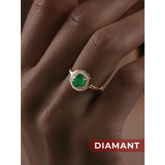 Кольцо Diamant, красное золото, 585 проба, фианит, агат, размер 17.5, зеленый