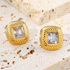 Серьги SORONA, циркон, размер 18 мм, золотистый