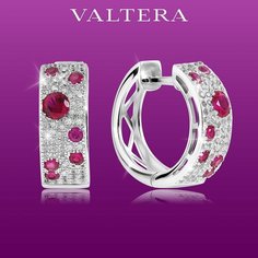 Серьги VALTERA, серебро, 925 проба, фианит, рубин синтетический, размер 20 мм, длина 2 см, , красный