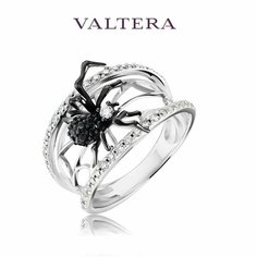 Кольцо VALTERA, серебро, 925 проба, родирование, фианит, шпинель синтетическая, размер 15.5, серебристый, черный