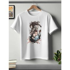 Футболка Детская ONEQ 128 (8-9) размер с принтом Kimetsu no Yaiba, белая, размер 8-9, белый