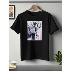 Футболка Детская ONEQ 152 (12-13) размер с принтом Kimetsu no Yaiba, черная, размер 12-13, черный
