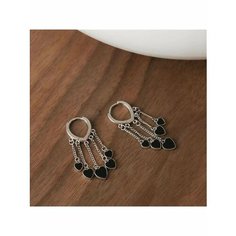 Серьги пусеты, эмаль, кристалл, серебристый/черный be Self True Jewel