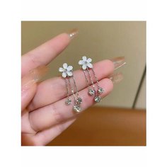 Серьги пусеты, эмаль, кристалл, серебряный, белый be Self True Jewel