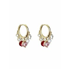 Серьги пусеты, эмаль, кристалл, золотой, красный, белый be Self True Jewel