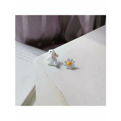 Серьги пусеты, непарные, эмаль, керамика, розовый, желтый, белый be Self True Jewel