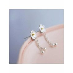 Серьги пусеты, эмаль, кристалл, серебряный, желтый, белый be Self True Jewel