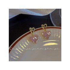 Серьги пусеты, эмаль, кристалл, золотой, розовый be Self True Jewel