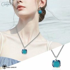 Колье Emay, искусственный камень, кошачий глаз, серебряный, голубой