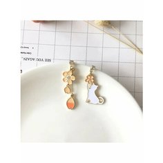 Серьги пусеты, эмаль, кристалл, золотой, желтый, белый be Self True Jewel