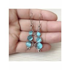 Серьги пусеты, эмаль, кристалл, серебряный, голубой be Self True Jewel