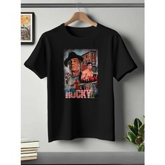 Футболка ONEQ унисекс 68-70 (6XL) размер с принтом Рокки Бальбоа, черная, размер 6XL, черный