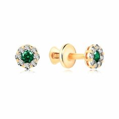Серьги пусеты VALTERA, серебро, 925 проба, золочение, фианит, размер 5 мм, , золотой