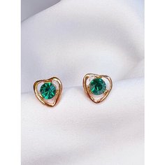Серьги пусеты Jasmine House, стекло, изумрудный в золоте