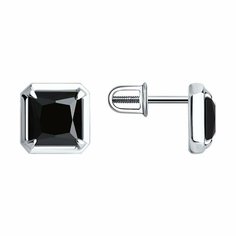 Серьги пусеты Diamant, серебро, 925 проба, родирование, оникс, размер 10 мм, , черный