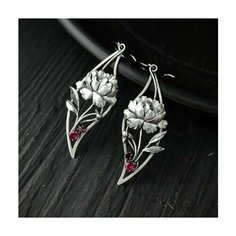 Серьги, бесцветный, серебряный, красный Нет бренда