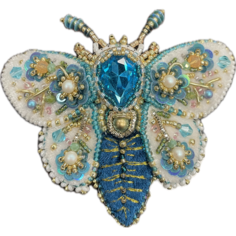 Брошь Королевство Птички & Бабочки, Swarovski Zirconia, жемчуг пресноводный культивированный, голубой