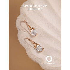 Серьги Бронницкий Ювелир, красное золото, 585 проба, фианит, размер 2 мм, , красный