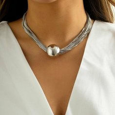 Колье, длина 35 см, серебристый Fashion