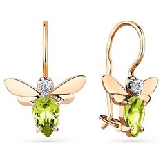 Серьги MAGIC STONES, красное золото, 585 проба, фианит, хризолит