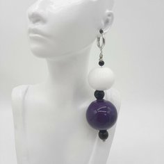 Серьги одиночные PJ Murano, муранское стекло, стекло, фиолетовый/белый