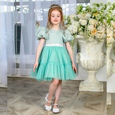 Платье ТЕХНОТКАНЬ Нарядное пышное платье на девочку, размер 30, зелёный