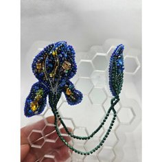 Брошь, стразы, искусственный камень, синий/желтый Нет бренда