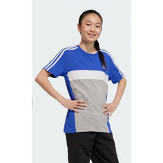 Футболка adidas Tiberio 3-Stripes Colorblock, размер 140, синий/серый/белый