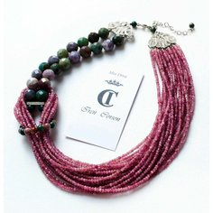 Колье Mia Diva, турмалин, длина 45 см, зеленый, коричневый, розовый