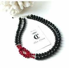 Колье Mia Diva, коралл, агат, длина 45 см, черный/красный