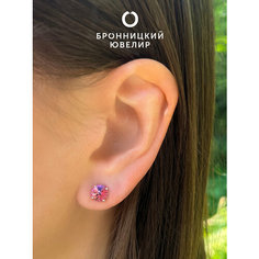 Серьги пусеты Бронницкий Ювелир, серебро, 925 проба, родирование, Swarovski Zirconia, фианит, , серебристый