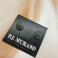 Серьги пусеты PJ Murano, муранское стекло, оливковый