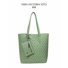 Сумка шоппер Vera Victoria Vito, фактура перфорированная, зеленый