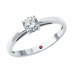 Кольцо помолвочное Diamant, белое золото, 585 проба, бриллиант синтетический, рубин, размер 16, бесцветный