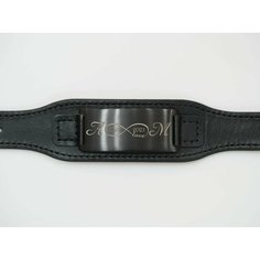 Браслет Гравировка VIP, металл, кожа, 1 шт., размер 24 см, размер XL, черный