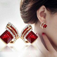 Серьги, размер 10 мм, красный Нет бренда