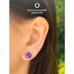 Серьги пусеты Бронницкий Ювелир, серебро, 925 проба, родирование, кристаллы Swarovski, фианит, , серебристый